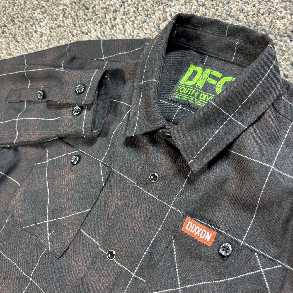 Dixxon Flannel Co Youth XL Button Up Shirt Black Plaid D-Tech Polyester